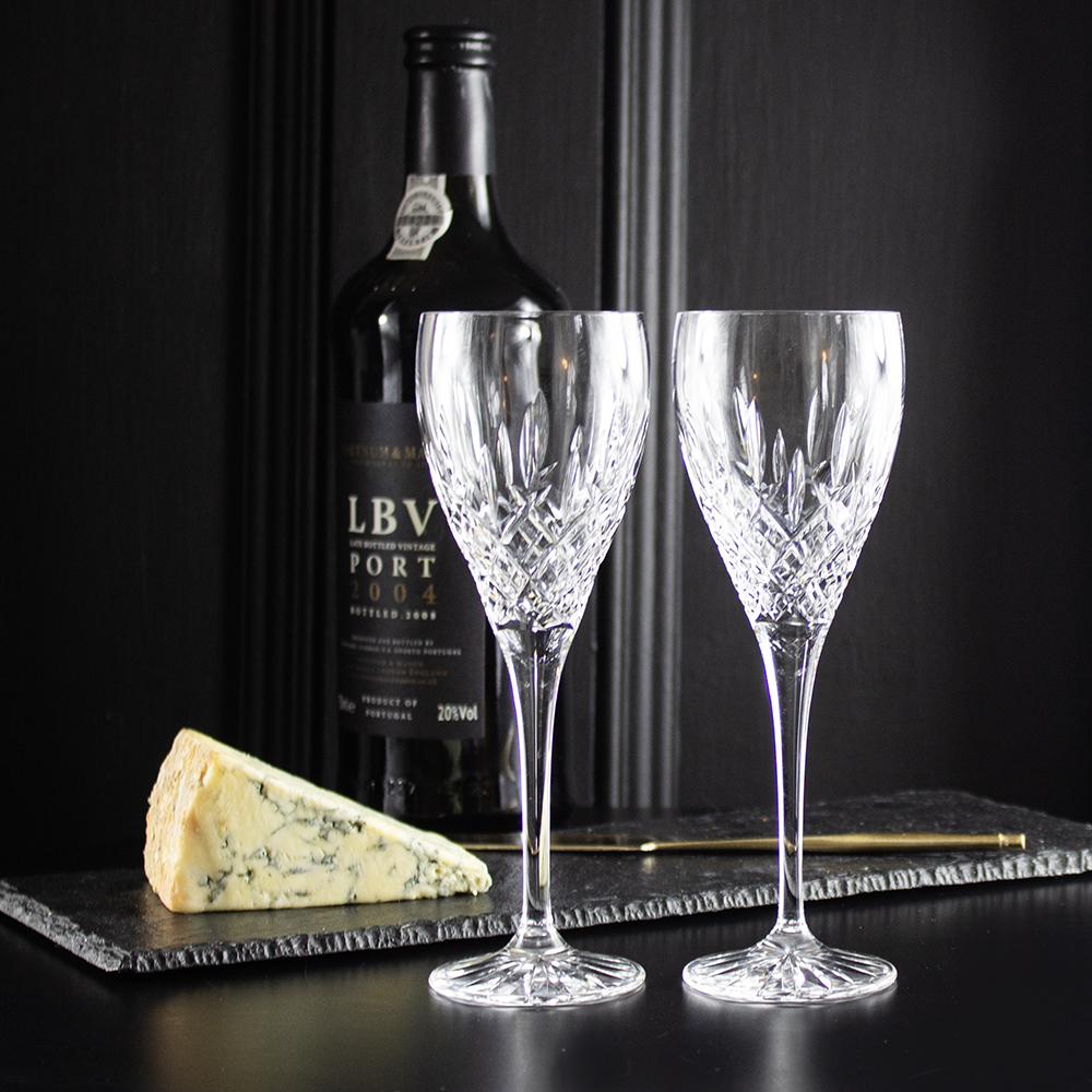 Art Deco 2 Crystal Port/Sherry Glasses - 178mm (Presentation Boxed