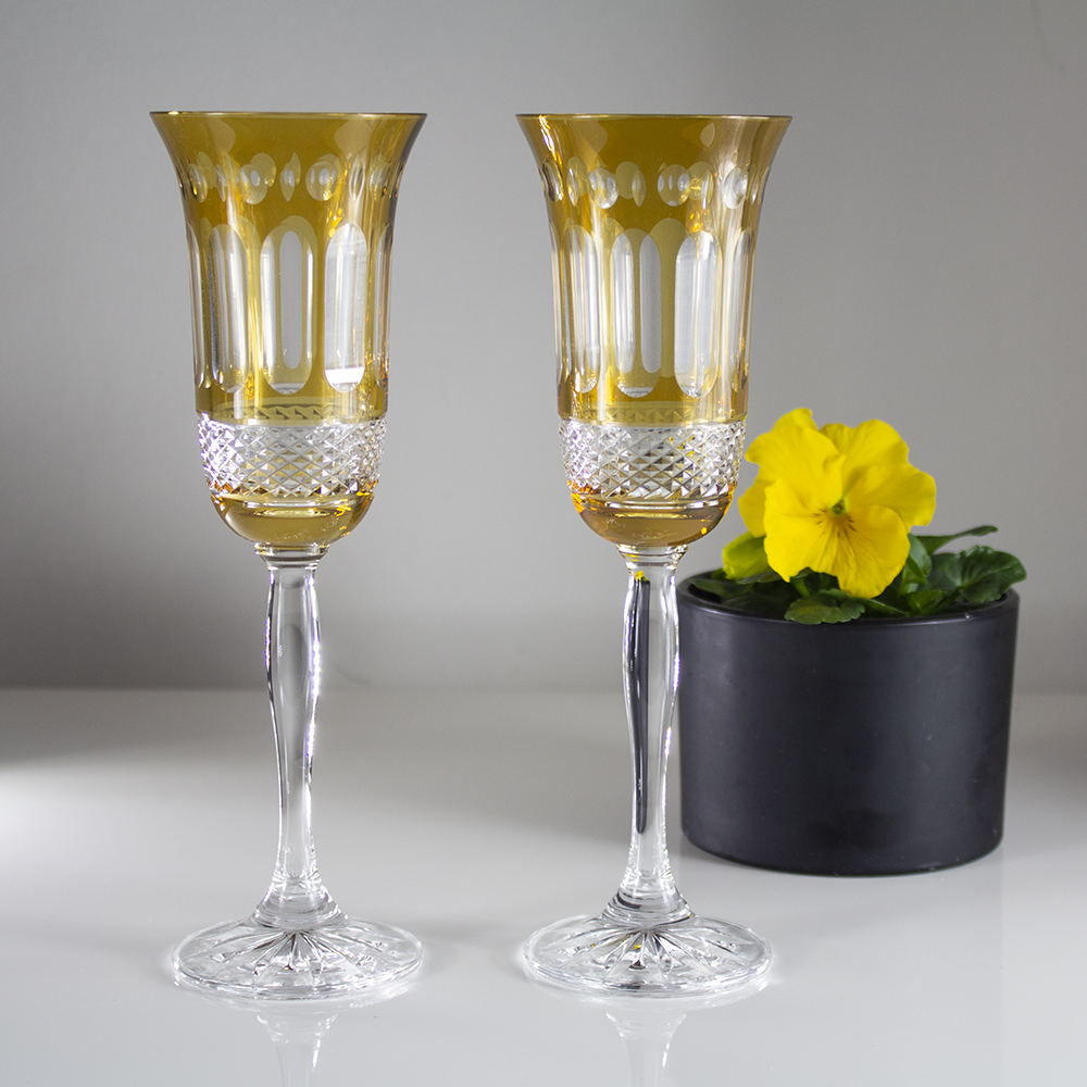 Belgravia - 2 Large Crystal Wine Glasses (Gold Amber) - 210 mm ...