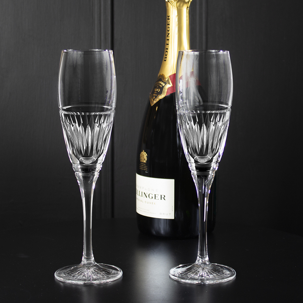 Art Deco 2 Crystal Prosecco / Champagne Flutes - 225 mm (Presentation Boxed) | Royal Scot Crystal