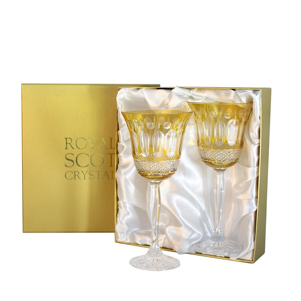 Belgravia 2 Large Crystal Wine Glasses (Gold Amber) 210 mm