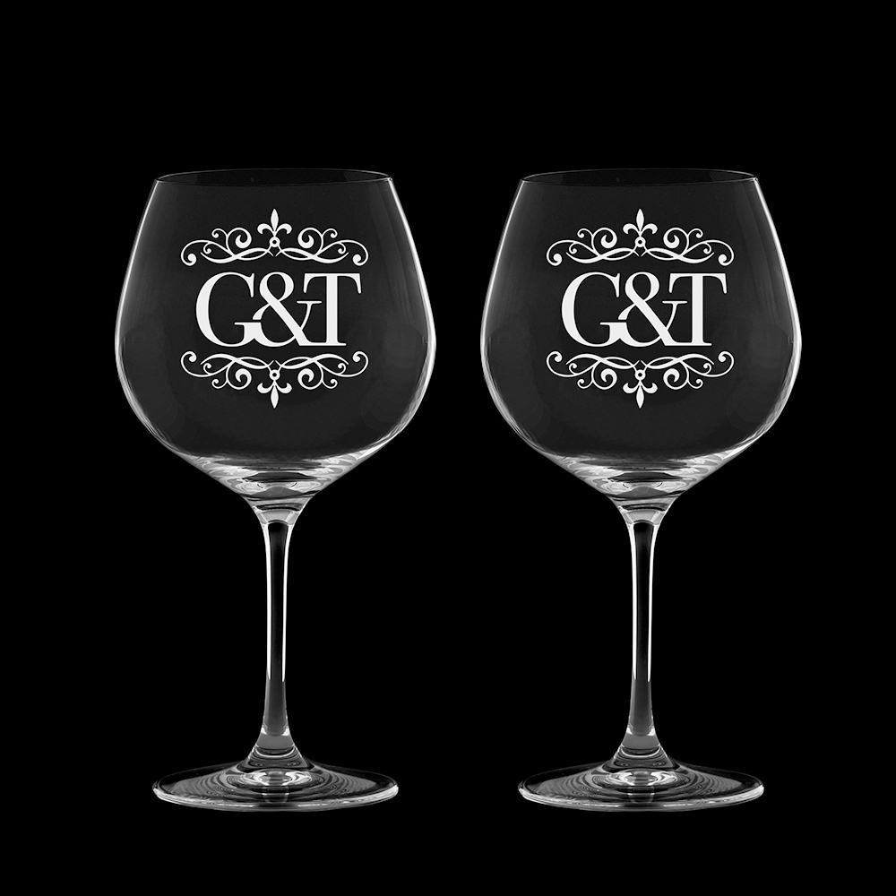Gin and Tonic (engraved G&T) - 2 Copa Glasses 210mm (Gift Boxed) | Royal Scot Crystal