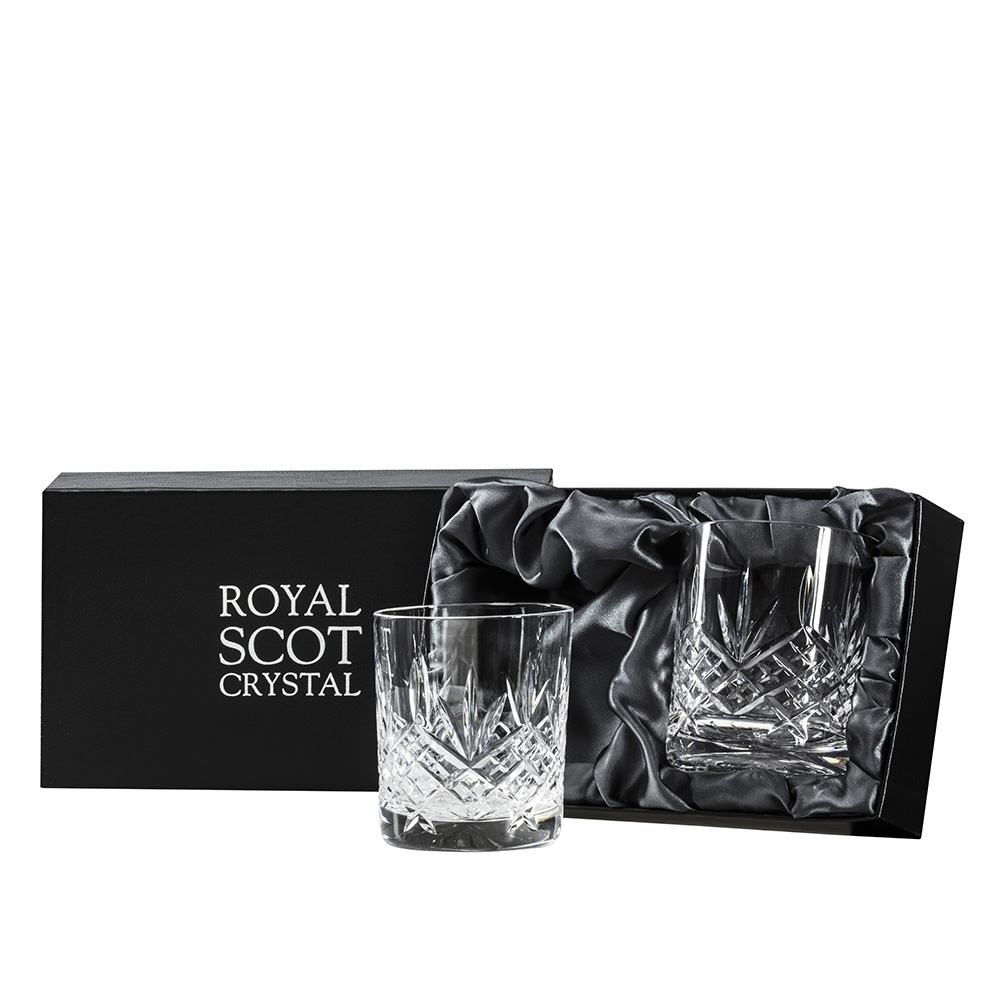 Glencoe 2 Crystal Large Tumblers 95 mm (Black Presentation Boxed