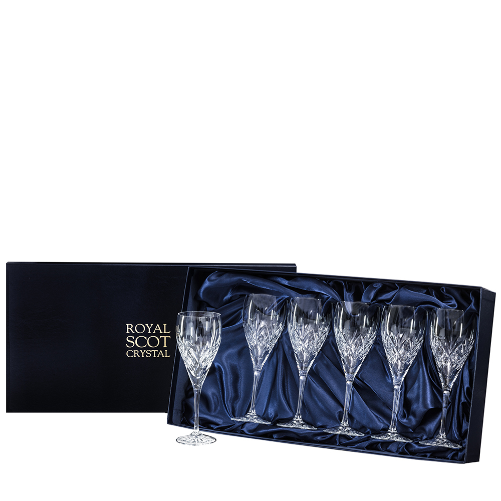 Highland - 6 Crystal Large Wine Glasses 238mm (Presentation Boxed) | Royal Scot Crystal - NEW SHAPE