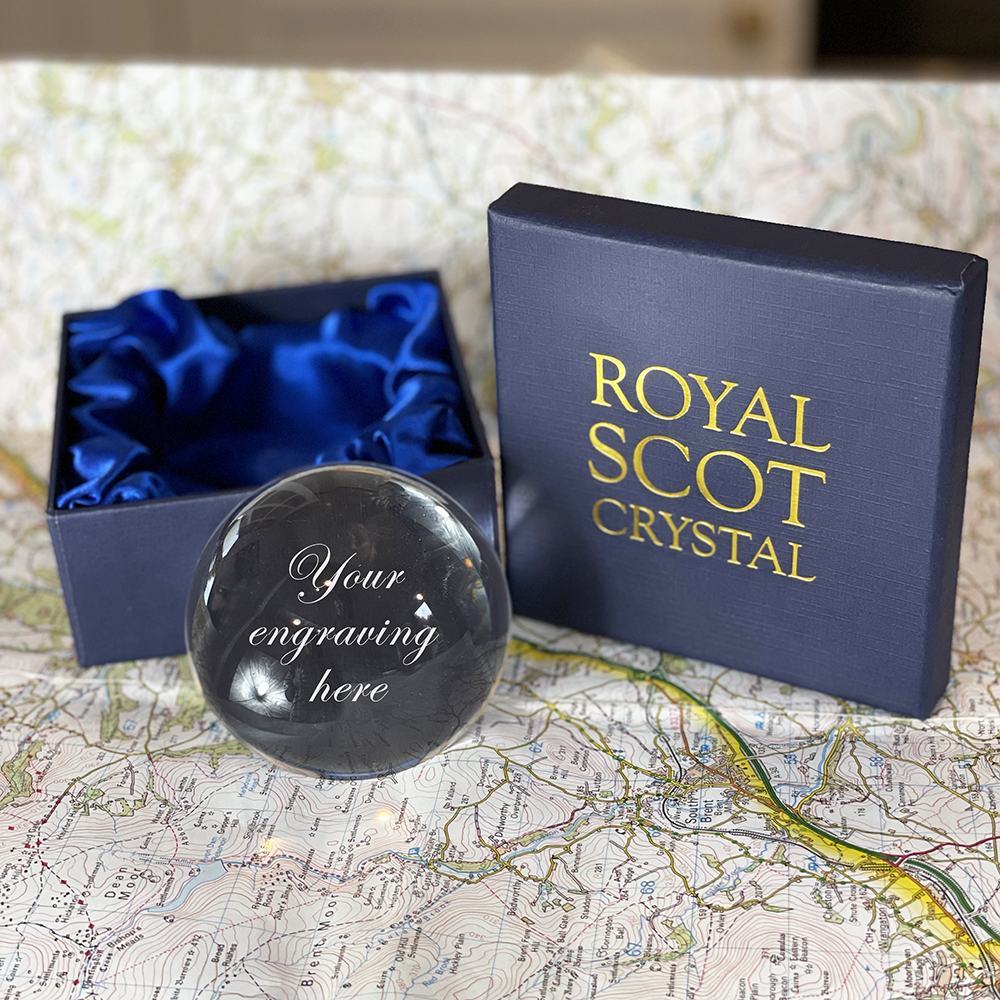 Personalised - Crystal Glass Dome Paperweight - 77mm (Presentation Boxed) | Royal Scot Crystal 