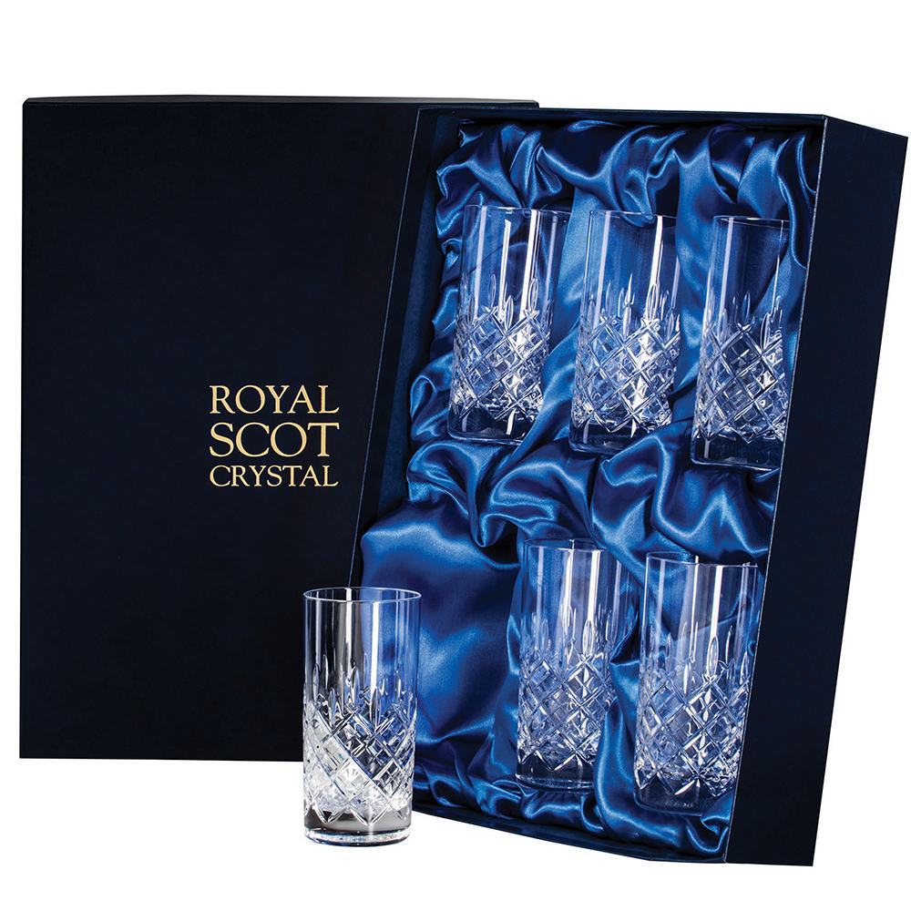 London - 6 Tall Crystal Tumblers -  150mm (Presentation Boxed) | Royal Scot Crystal