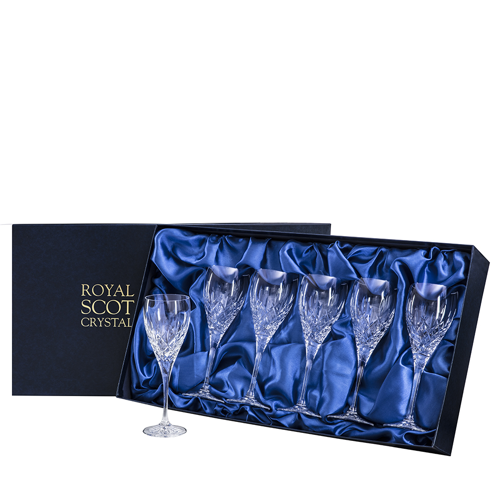 London - 6 Crystal Wine Glasses 218mm (Presentation Boxed) | Royal Scot Crystal - NEW SHAPE