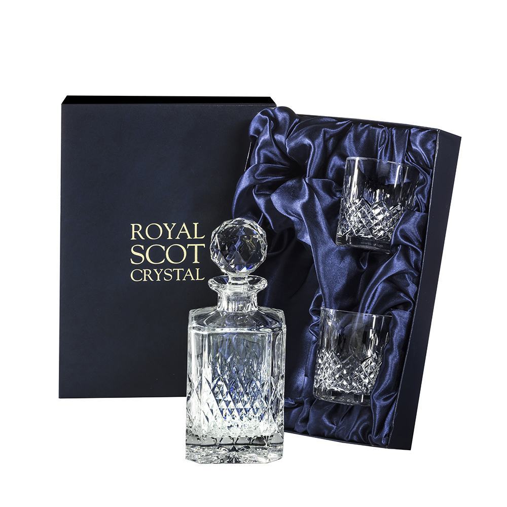 Mayfair - Whisky Set (Sq Spirit Decanter & 2 Large Tumblers) (Presentation Boxed) | Royal Scot Crystal 
