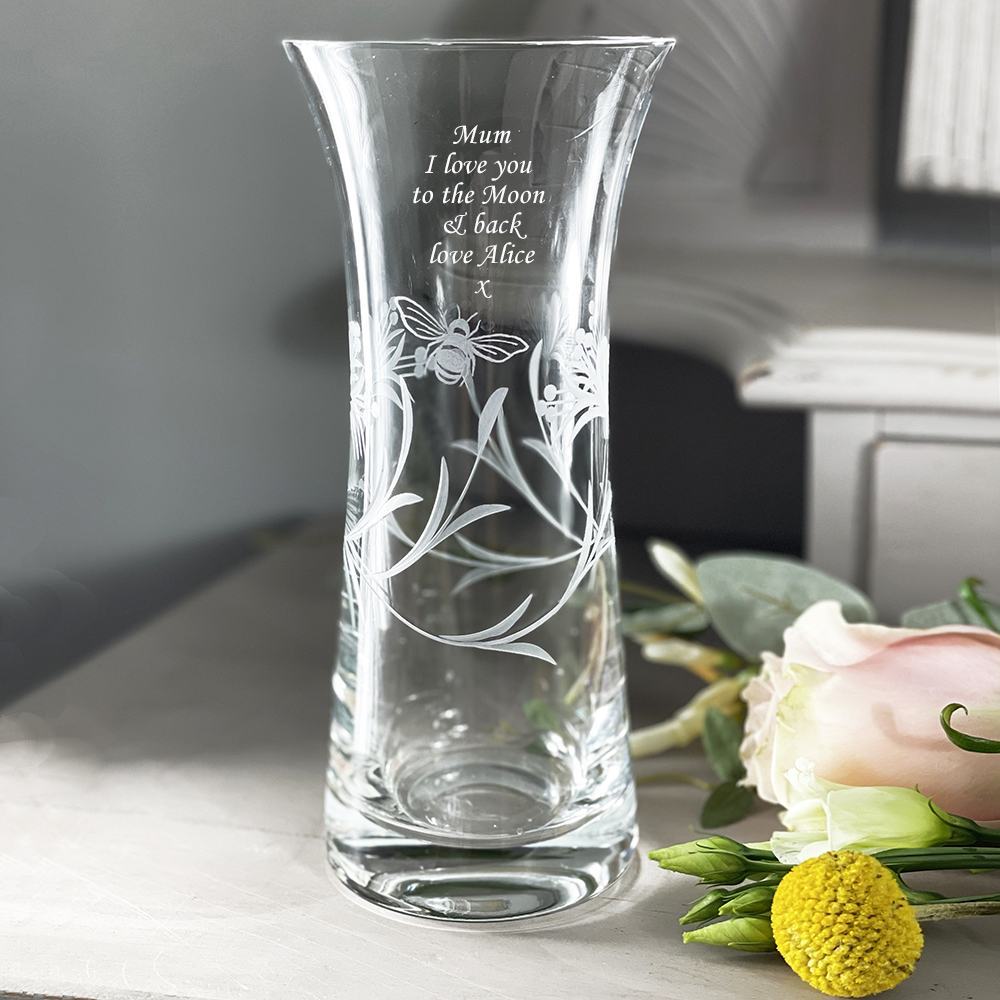 Personalised - Bee & Honeysuckle Lily Vase (Giftware) - 230mm (Gift Boxed) | Royal Scot Crystal
