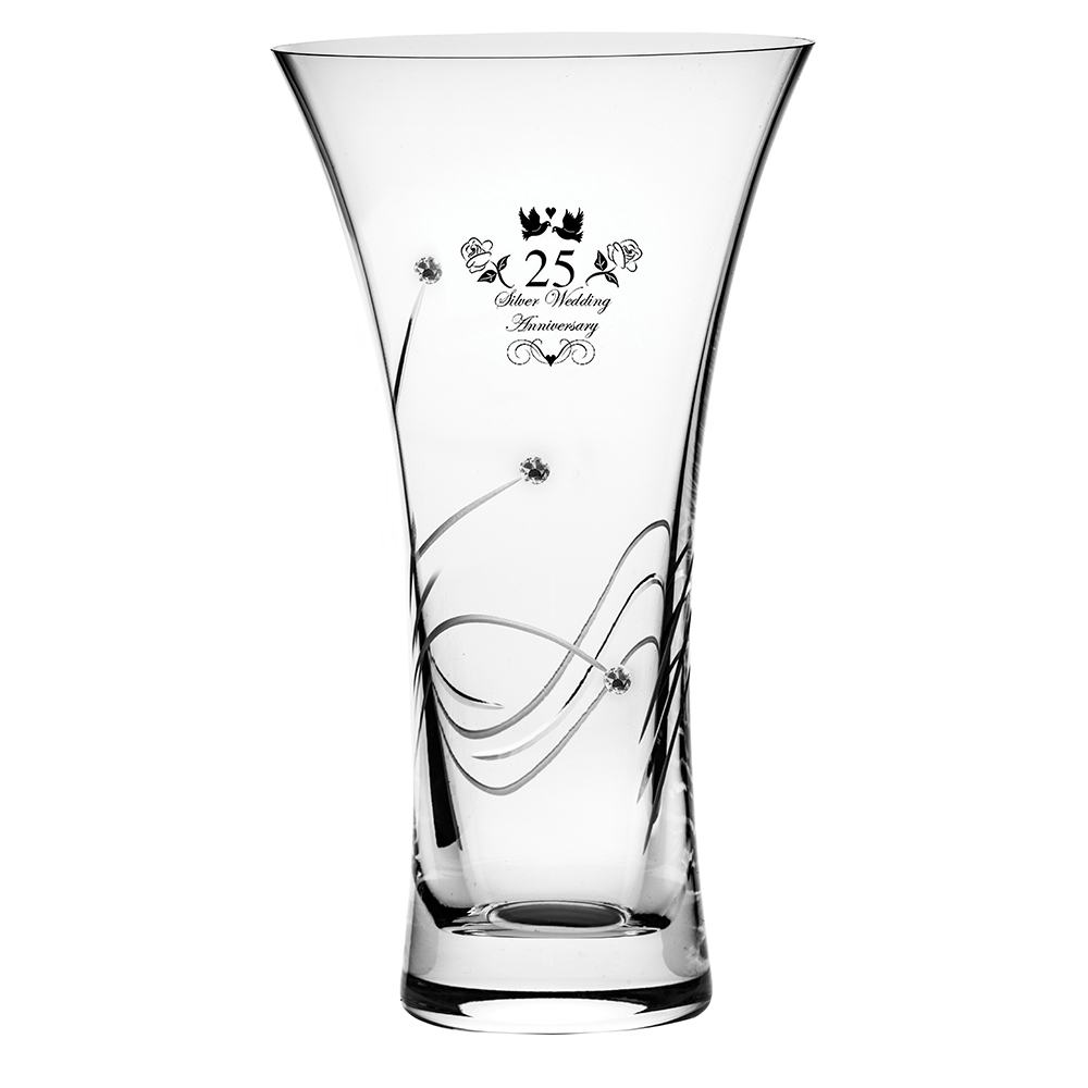 Diamante Waisted Vase Silver Wedding Anniversary 215mm (Gift Boxed) | Royal Scot Crystal