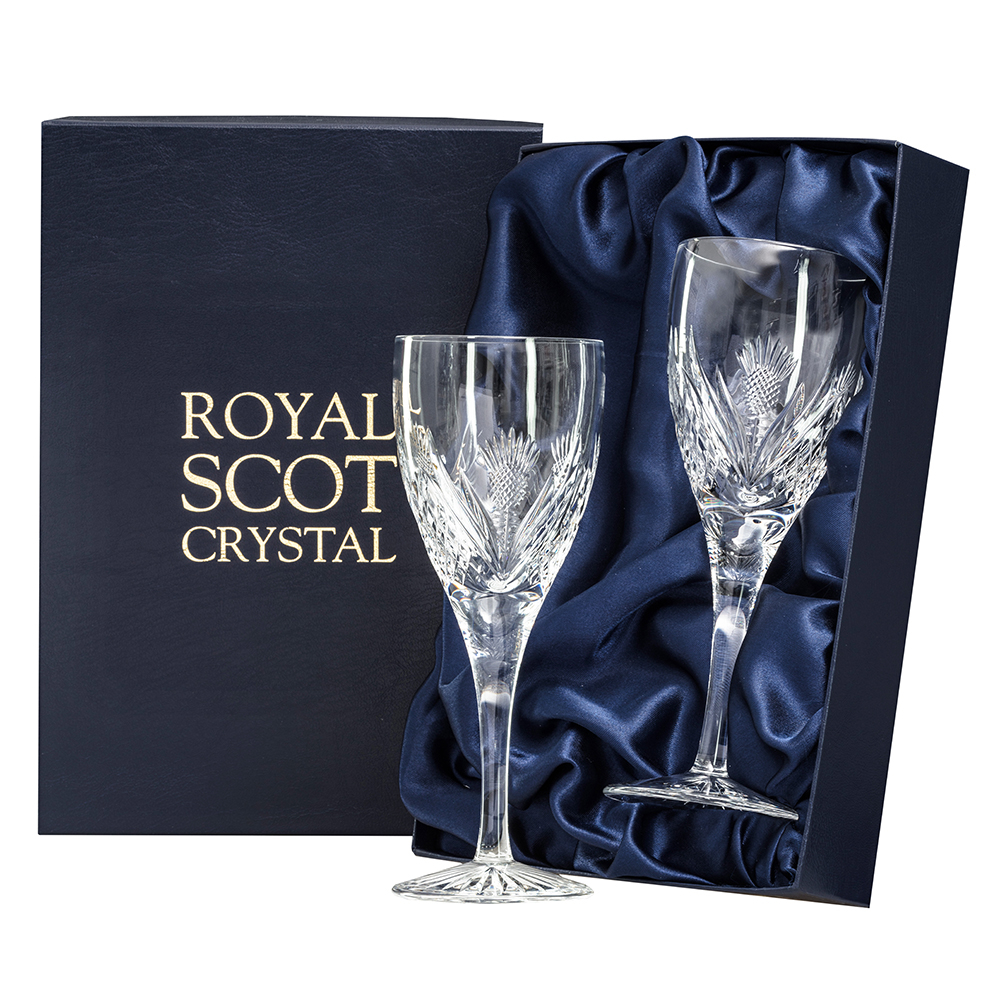 Scottish Thistle 2 Large Wine Glasses 210mm (Presentation Boxed
