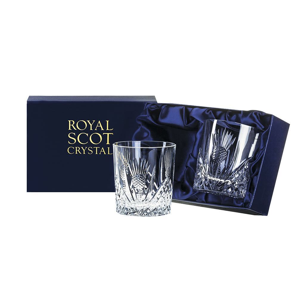 Scottish Thistle 2 Whisky Tumblers 84mm (Presentation Boxed) Royal