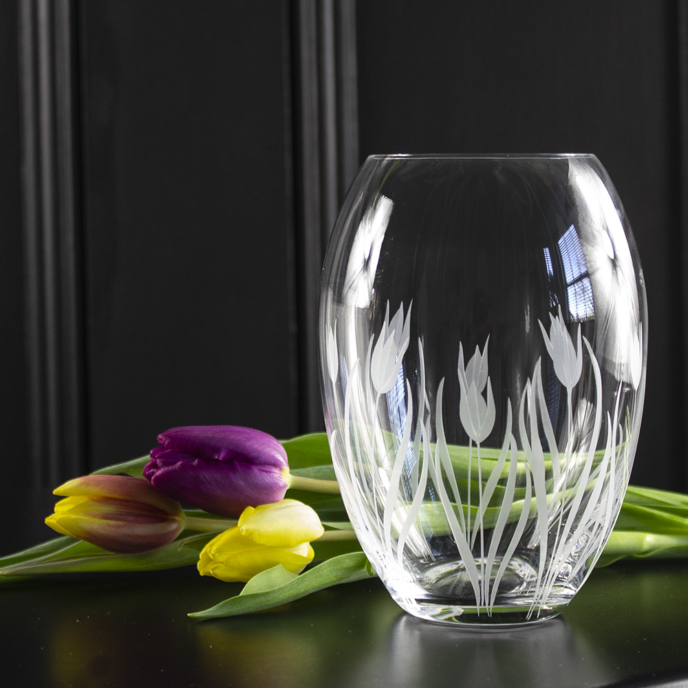 Wild Tulip Medium Barrel Vase 180mm (Gift Boxed) Royal Scot Crystal