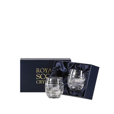 Art Deco Crystal 2 Gin & Tonic Tumblers (G&T) 12oz (Barrel Shaped) - 95 mm (Presentation Boxed) | Royal Scot Crystal