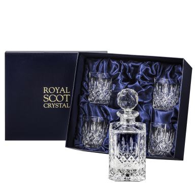 SALE - Aviemore Large Whisky Set (Sq Spirit Decanter & 4 Large Tumblers) (Presentation Boxed) | Royal Scot Crystal