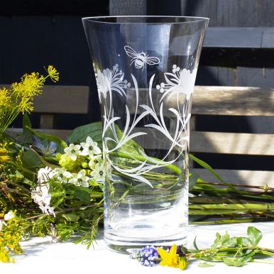 Bee & Honeysuckle Large Flared Vase (Giftware) - 255mm (Gift Boxed) | Royal Scot Crystal