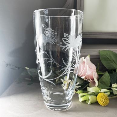 Bee & Honeysuckle Tall Vase(Giftware) - 250mm (Gift Boxed) | Royal Scot Crystal