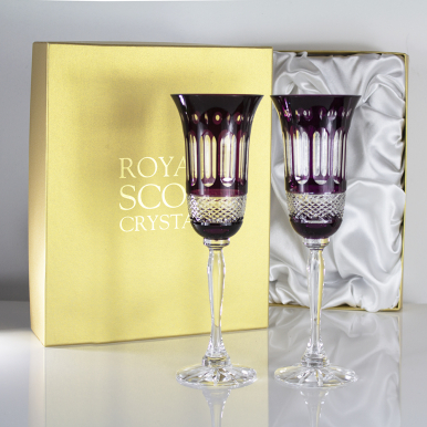 Belgravia - 2 Champagne Flutes (Mulberry) - 230 mm (Presentation Boxed) | Royal Scot Crystal