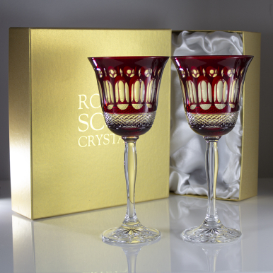 Belgravia - 2 Large Crystal Wine Glasses (Ruby Red) - 210 mm (Presentation Boxed) | Royal Scot Crystal - New Shape!
