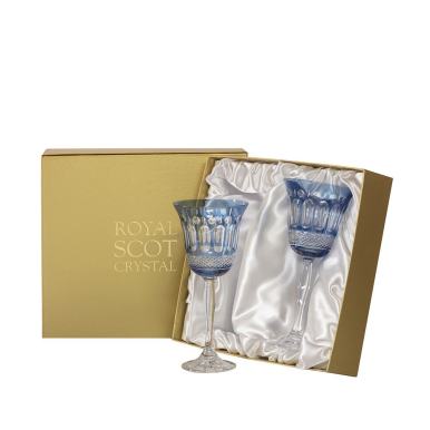 Belgravia - 2 Large Crystal Wine Glasses (Sky Blue) - 210 mm (Presentation Boxed) | Royal Scot Crystal