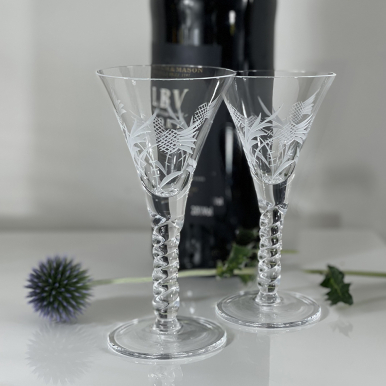 Barley Twist - 2 Flower of Scotland (Thistle) Port/Sherry Glasses 140mm (Gift Boxed) | Royal Scot Crystal