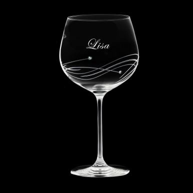 Personalised - Hand Cut Crystal with Engraving Diamante (Swarovski) Single Gin and Tonic (G&T) Copa Glass 210mm (Gift Boxed)  | Royal Scot Crystal