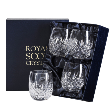 Edinburgh - 4 Gin & Tonic Crystal Tumblers (G&T) 12oz (Barrel Shaped) 95mm (Presentation Boxed) | Royal Scot Crystal