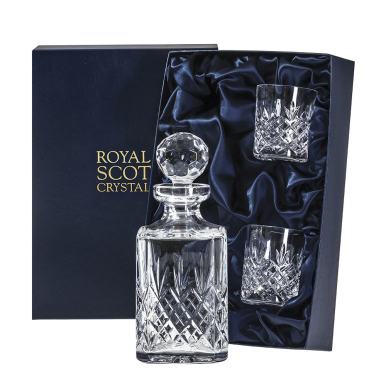 Edinburgh - Whisky Set (Sq Spirit Decanter & 2 Whisky Tumblers) (Presentation Boxed) | Royal Scot Crystal 