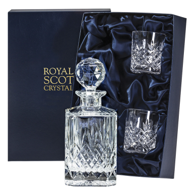 Edinburgh - Whisky Set (Sq Spirit Decanter & 2 Whisky Tumblers) (Presentation Boxed) | Royal Scot Crystal 