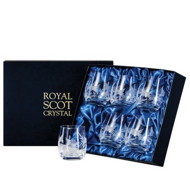 Flower of Scotland (thistle) - 6 Whisky Tumblers ( Barrel Shaped) 86mm (Presentation Boxed) | Royal Scot Crystal