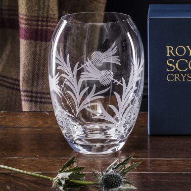 Flower of Scotland (thistle) Medium Barrel Vase - 180mm (Gift Boxed) | Royal Scot Crystal