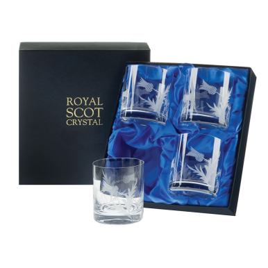 Flower of Scotland (thistle) - 4 Large Crystal Tumblers 88mm (Presentation Boxed) | Royal Scot Crystal