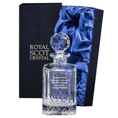 Personalised - Hand Cut Crystal Engraved Square Spirit Decanter Highland  (Presentation Boxed)  | Royal Scot Crystal
