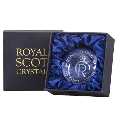 King's Coronation - Dome Paperweight 77mm (Presentation Boxed) | Royal Scot Crystal 