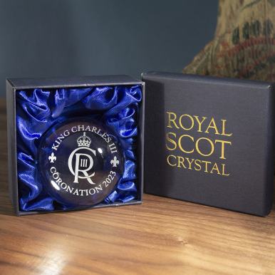 King's Coronation - Dome Paperweight 77mm | Royal Scot Crystal