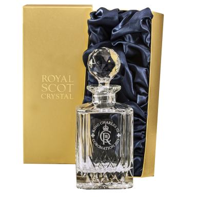 King's Coronation - Highland Square Spirit Crystal Decanter 245mm (Presentation Boxed) | Royal Scot Crystal 