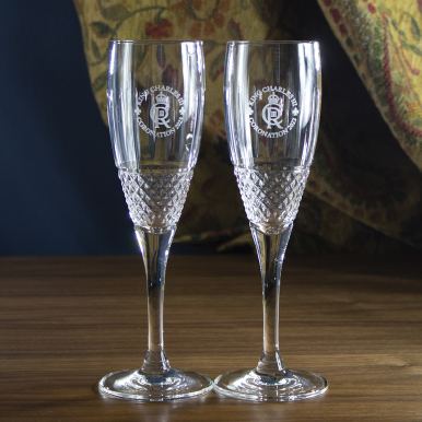 King's Coronation - Windsor 2 Champagne Flutes 220mm (Presentation Boxed) | Royal Scot Crystal 