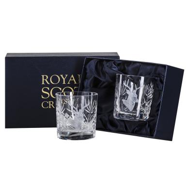 British Wildlife - 2 Kintyre Whisky Tumblers engraved STAG (84mm, 26cl) (Presentation Boxed) 