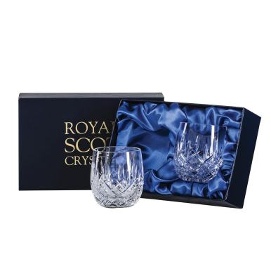 London - 2 Crystal Gin & Tonic (G&T) Tumblers 12oz (Barrel Shaped) - 95mm (Presentation Boxed) | Royal Scot Crystal