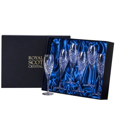 London - 6 Crystal Champagne Flutes 218mm (Presentation Boxed) | Royal Scot Crystal 