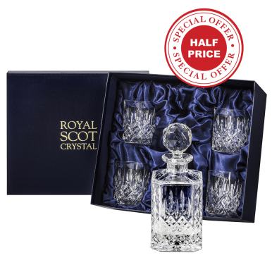 SALE - Aviemore Large Whisky Set (Sq Spirit Decanter & 4 Large Tumblers) (Presentation Boxed) | Royal Scot Crystal