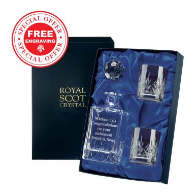Personalised - Hand Cut Crystal Engraved Whisky Set Highland  (Presentation Boxed)  | Royal Scot Crystal