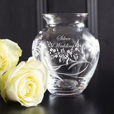 Silver Wedding Anniversary Honeysuckle Small Posy Vase (Giftware) - 120mm (Gift Boxed) | Royal Scot Crystal  PRE -ORDER
