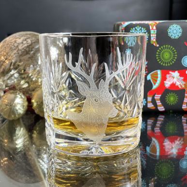 British Wildlife - Kintyre Whisky Tumbler engraved STAG (84mm, 26cl) (Gift Boxed) 