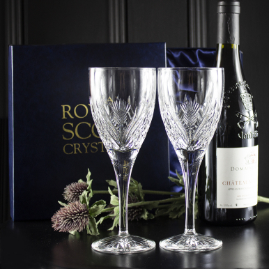 Scottish Thistle - 2 Large Wine Glasses  210mm (Presentation Boxed) | Royal Scot Crystal - New Shape