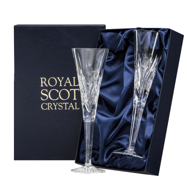 Scottish Thistle - 2 Champagne Flutes  245mm (Presentation Boxed) | Royal Scot Crystal - New Shape