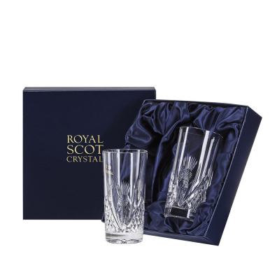Scottish Thistle - 2 Tall Tumblers Scottish Thistle 150mm (Presentation Boxed) | Royal Scot Crystal