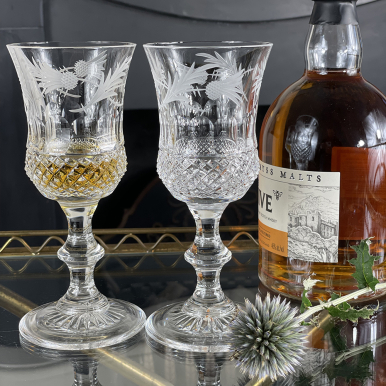 2 Thistle Footed Whisky Glasses (Flower of Scotland) 170mm (Presentation Boxed) | Royal Scot Crystal