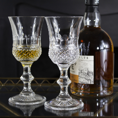 2 Thistle Footed Whisky Glasses (Raised Diamonds) 170mm (Presentation Boxed) | Royal Scot Crystal