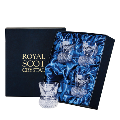 Flower of Scotland 4 Whisky Tumblers (Thistle Shape)  - 85mm (Presentation Boxed) | Royal Scot Crystal