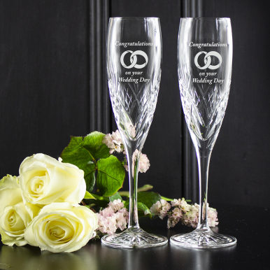 Wedding Day Highland - 2 Crystal Flute Champagne Glasses (Presentation Boxed)